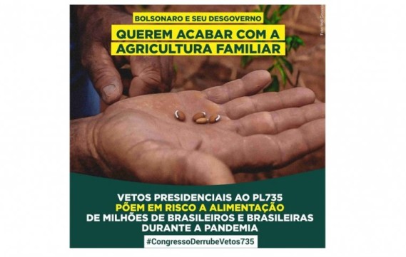 Bolsonaro veta quase todos os artigos do projeto de lei de apoio à agricultura familiar