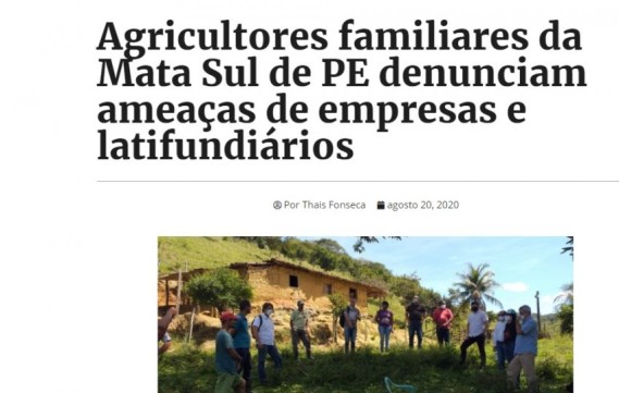 Agricultores familiares da Mata Sul de PE denunciam ameaças de empresas e latifundiários